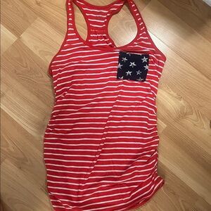 Morherhood Maternity Red and White Striped Tank Top with Star Pocket XS